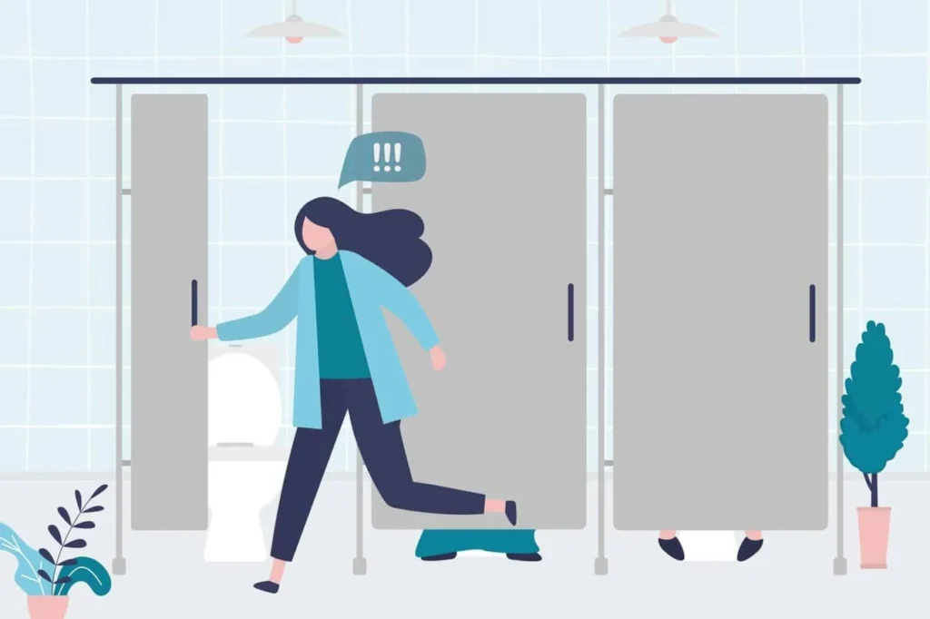 graphic of Urine incontinence West Kensington woman running to the toilet.